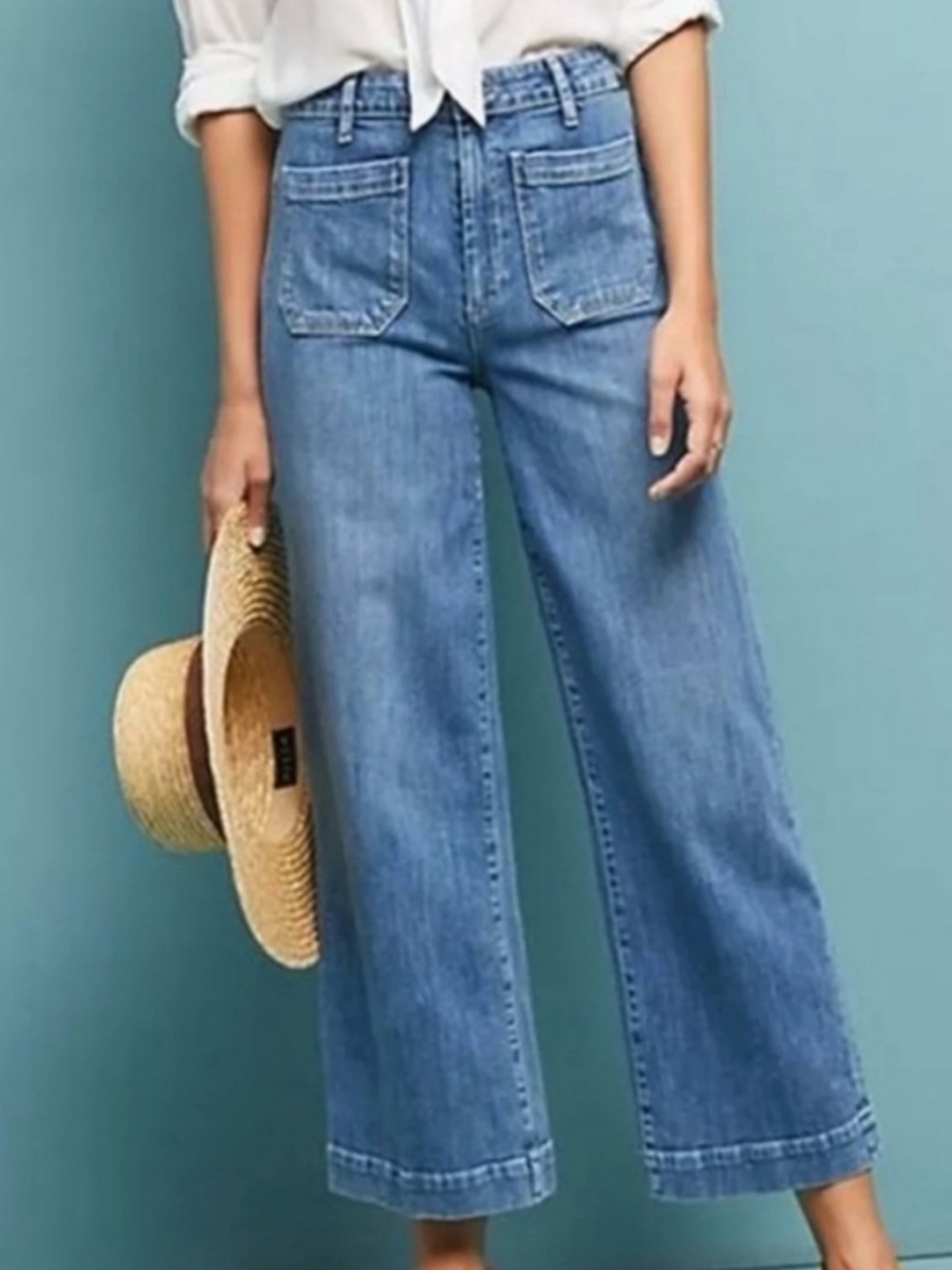 Paige Nellie High Rise Wide Leg Patch Pocket Jeans Size: 26